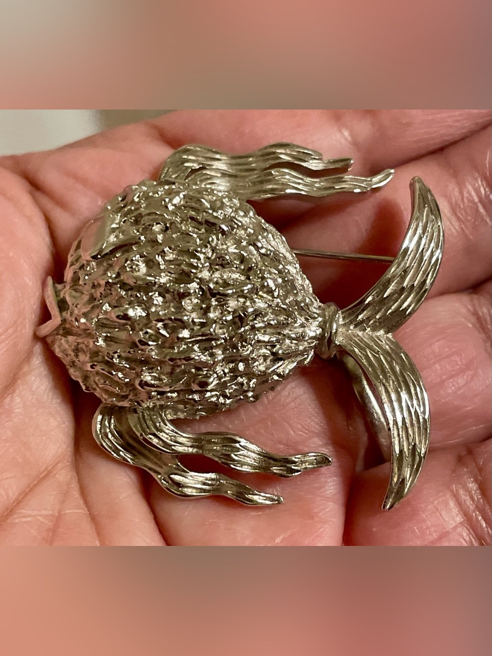 Trifari Silver-Tone Textured Fish Brooch
